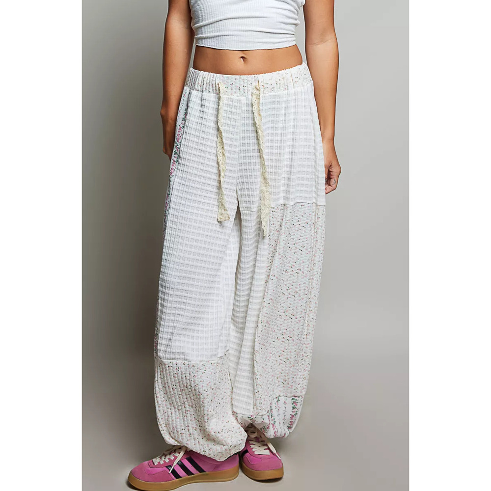 POL Patchwork Mixed Knit Wide Leg Pants